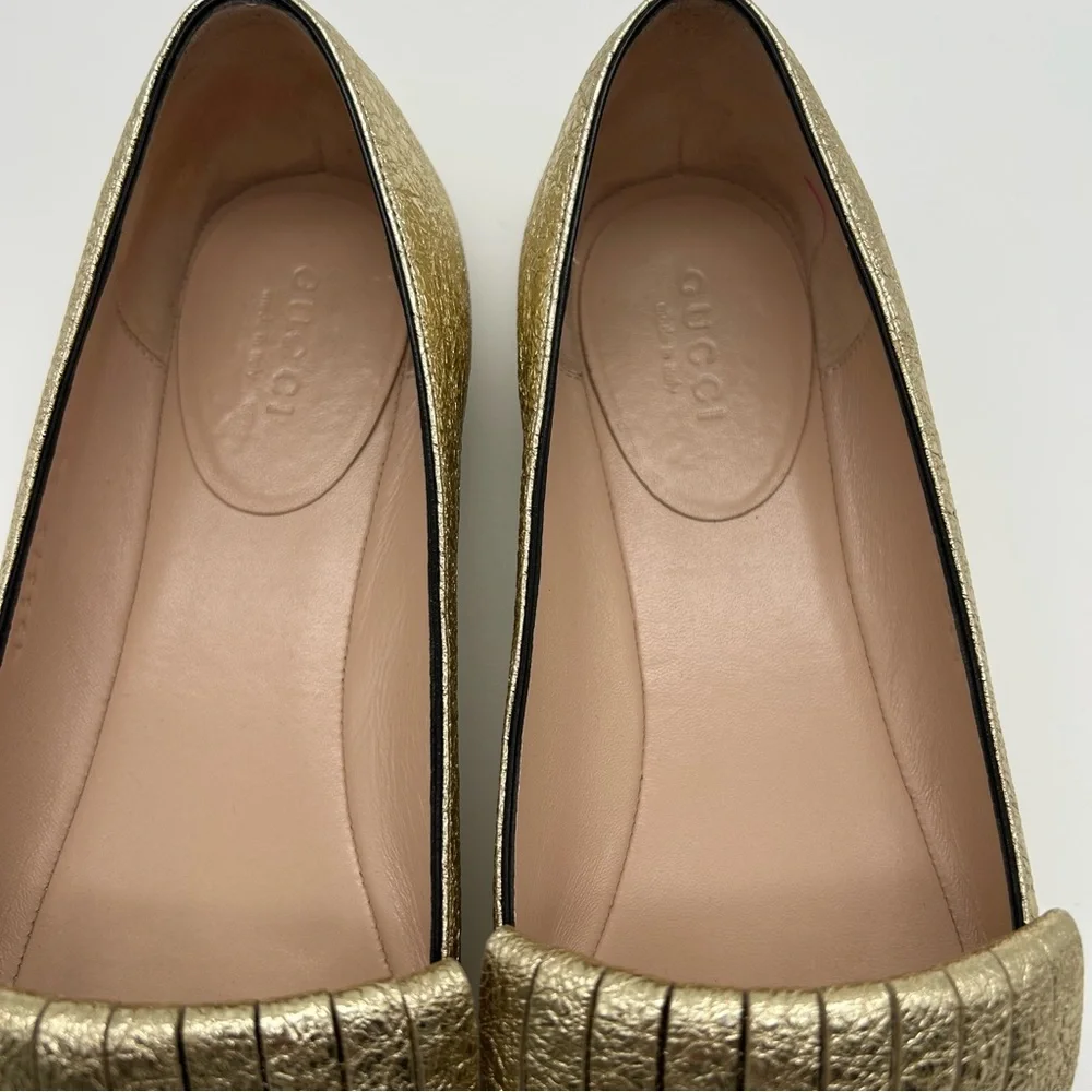 Gucci Gold Galassia Platino GG Marmont Fringe Ballet Flats Loafers Size 36.5 - Picture 5 of 11